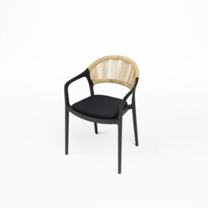Zwarte Ibiza stoel huren, rotan stijl
